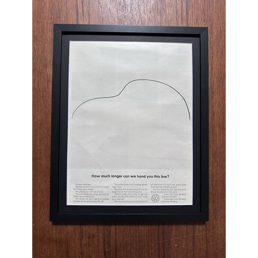 Framed 1964 Volkswagen How Long Can We Hand you this Line? Vintage Print Ad